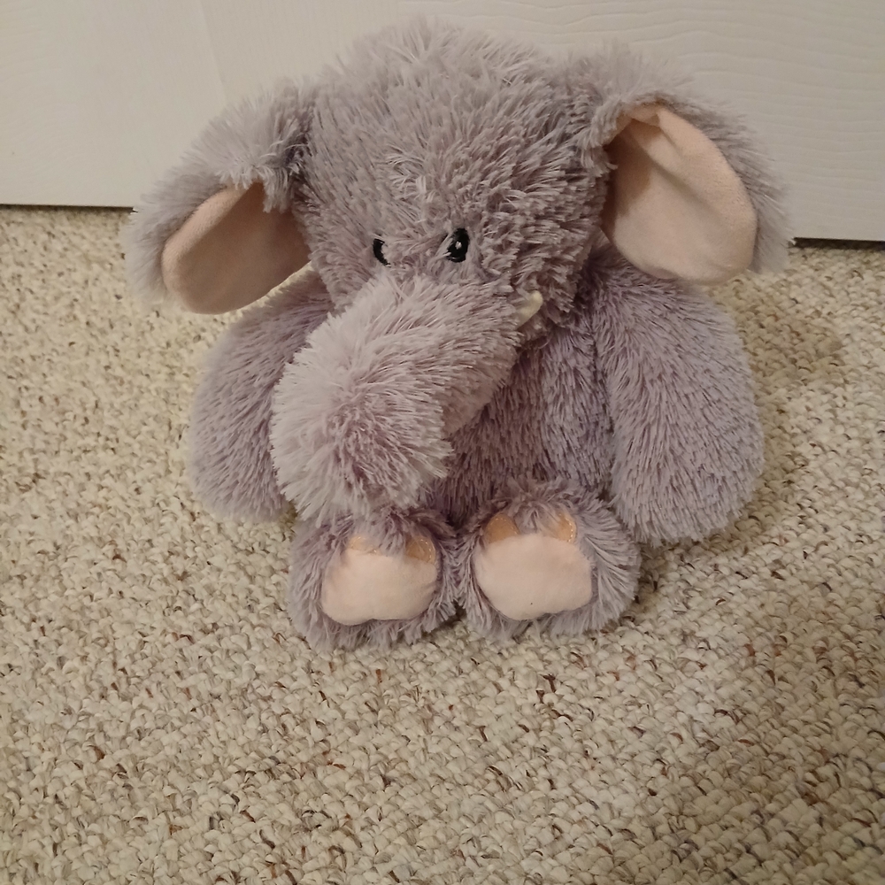 Warmies Plush Elephant Stuffed Animal in Light Gray with Peach Accents